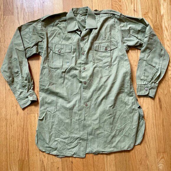 Other - Vintage Swedish Army OD Green Work Shirt Military Cotton Field Uniform Olive 40
